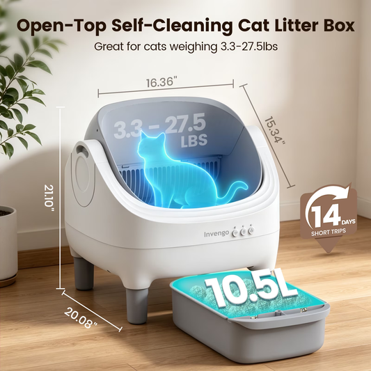 Invengo Automatic Cat Litter Box Self Cleaning, Large Litter Box for Multiple Cats, Ultra-Quiet with Advanced Odor Control, Safety Sensors, App Control, Gray