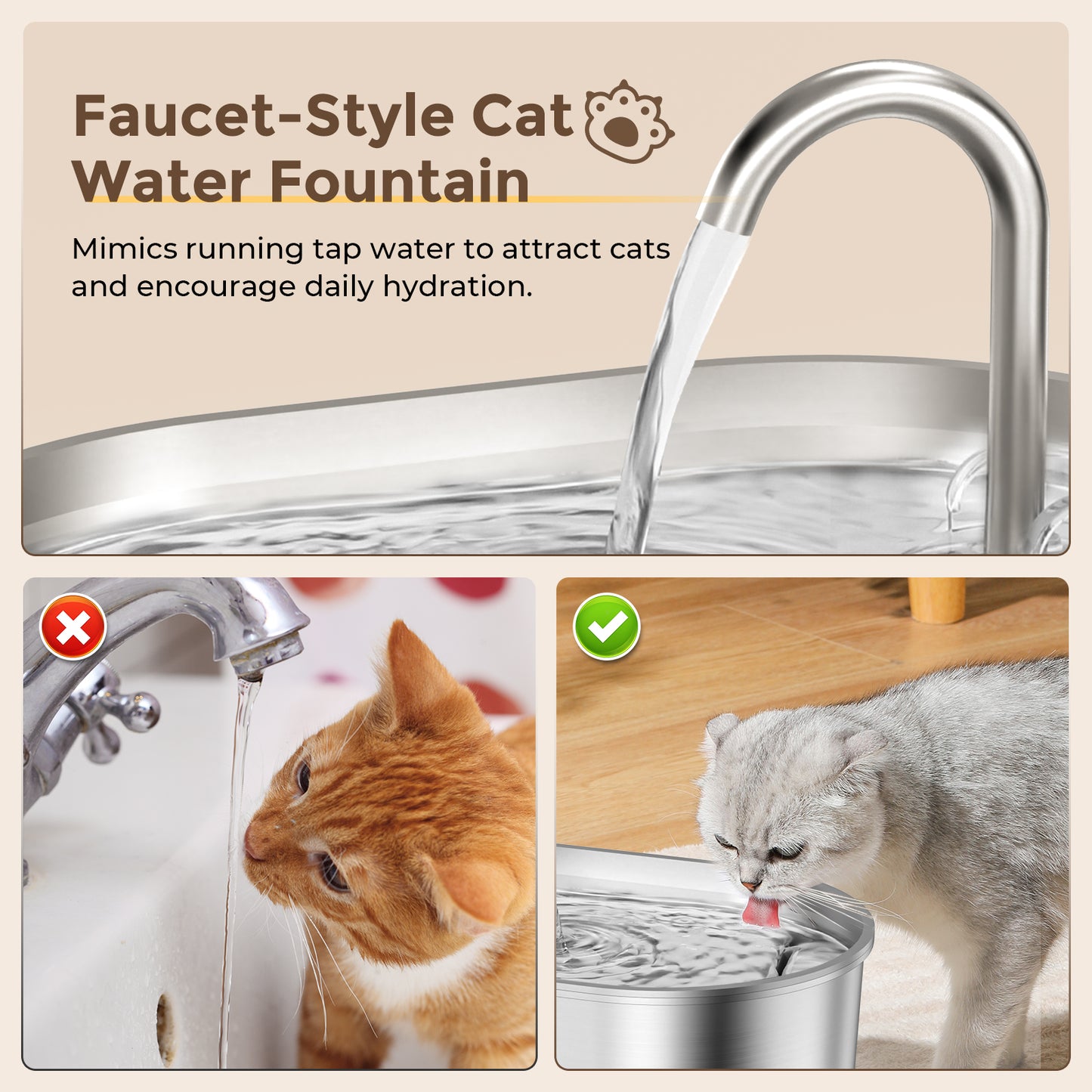 Invengo Pet Stainless Steel Water Fountain with 2.2L