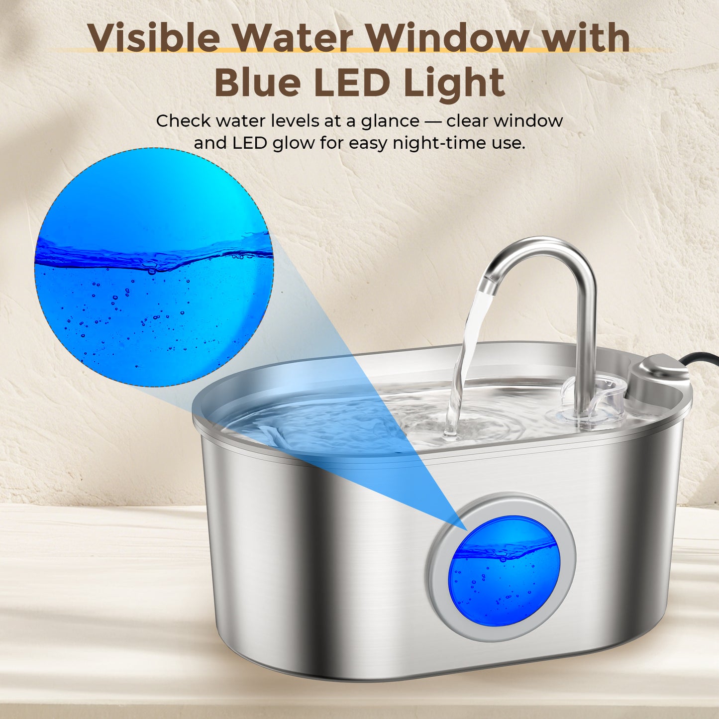 Invengo Pet Stainless Steel Water Fountain with 2.2L