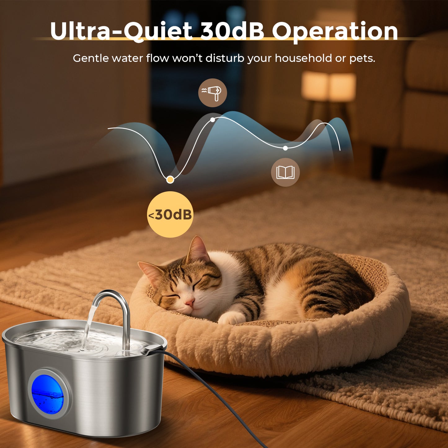 Invengo Pet Stainless Steel Water Fountain with 2.2L