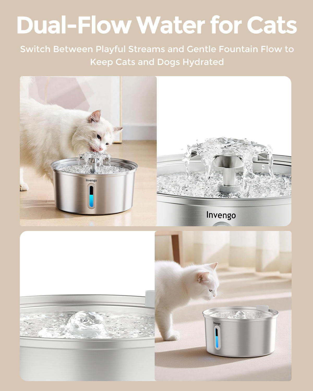 Pet Stainless Steel Water Fountain with 3.2L