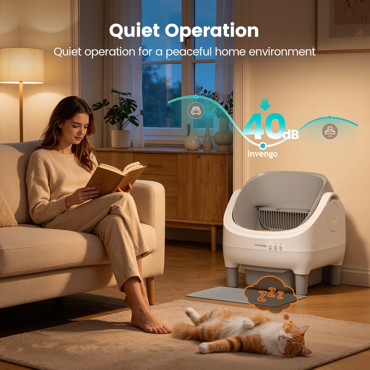 Invengo Automatic Cat Litter Box Self Cleaning, Large Litter Box for Multiple Cats, Ultra-Quiet with Advanced Odor Control, Safety Sensors, App Control, Gray