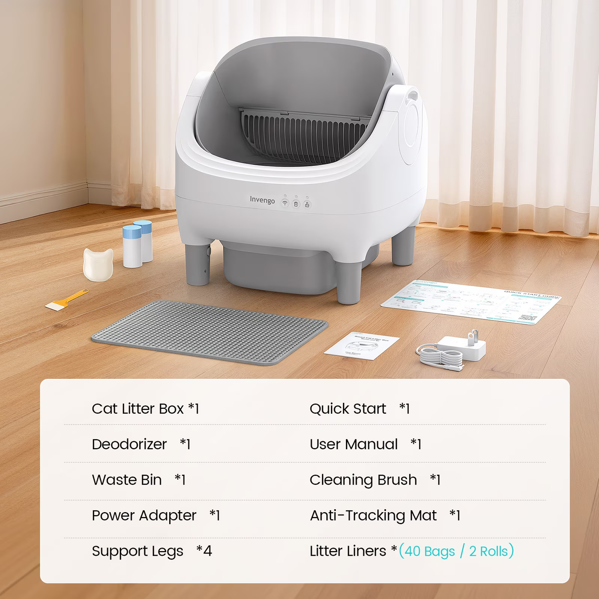 Invengo Automatic Cat Litter Box Self Cleaning, Large Litter Box for Multiple Cats, Ultra-Quiet with Advanced Odor Control, Safety Sensors, App Control, Gray