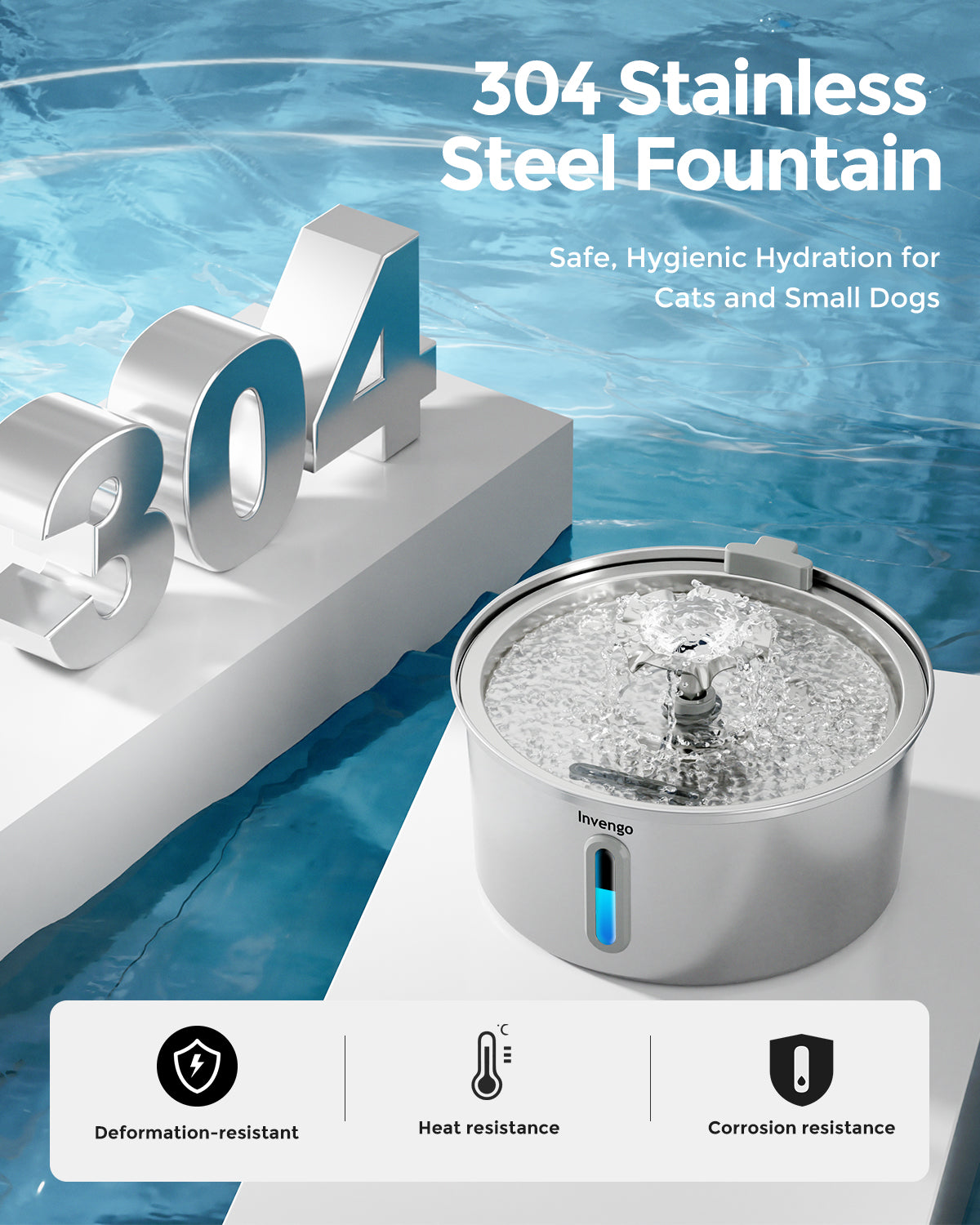 Pet Stainless Steel Water Fountain with 3.2L
