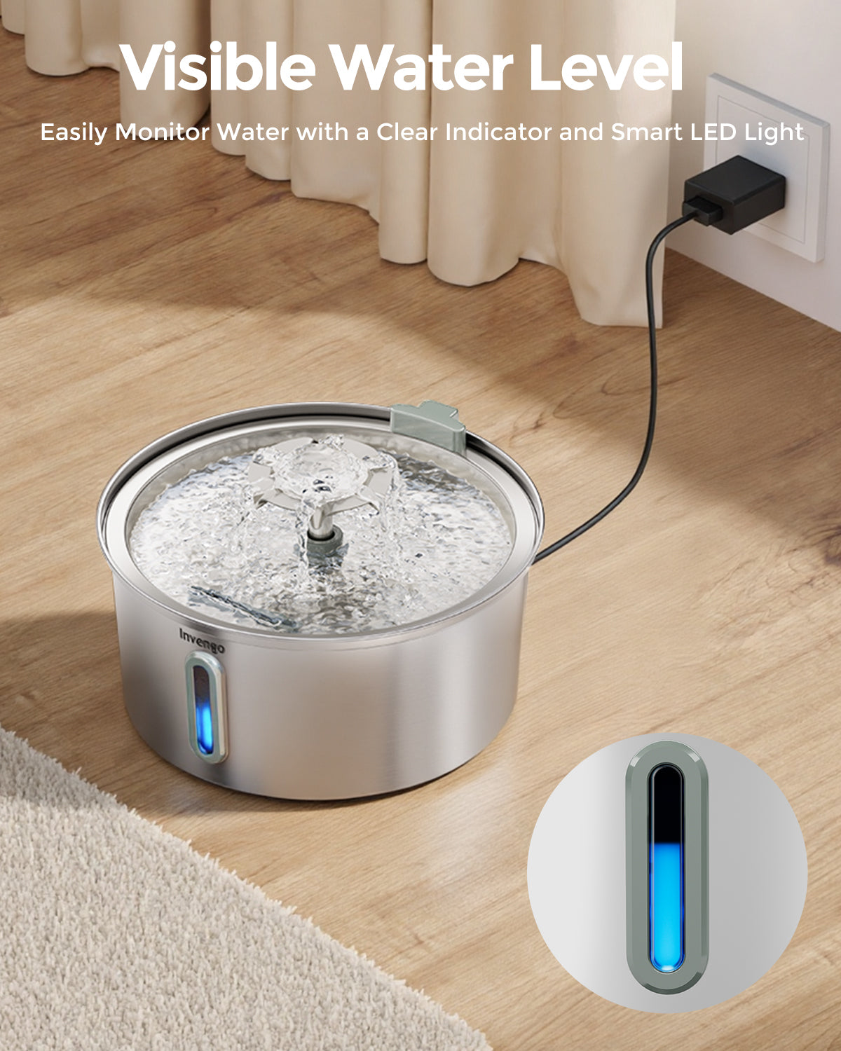 Pet Stainless Steel Water Fountain with 3.2L